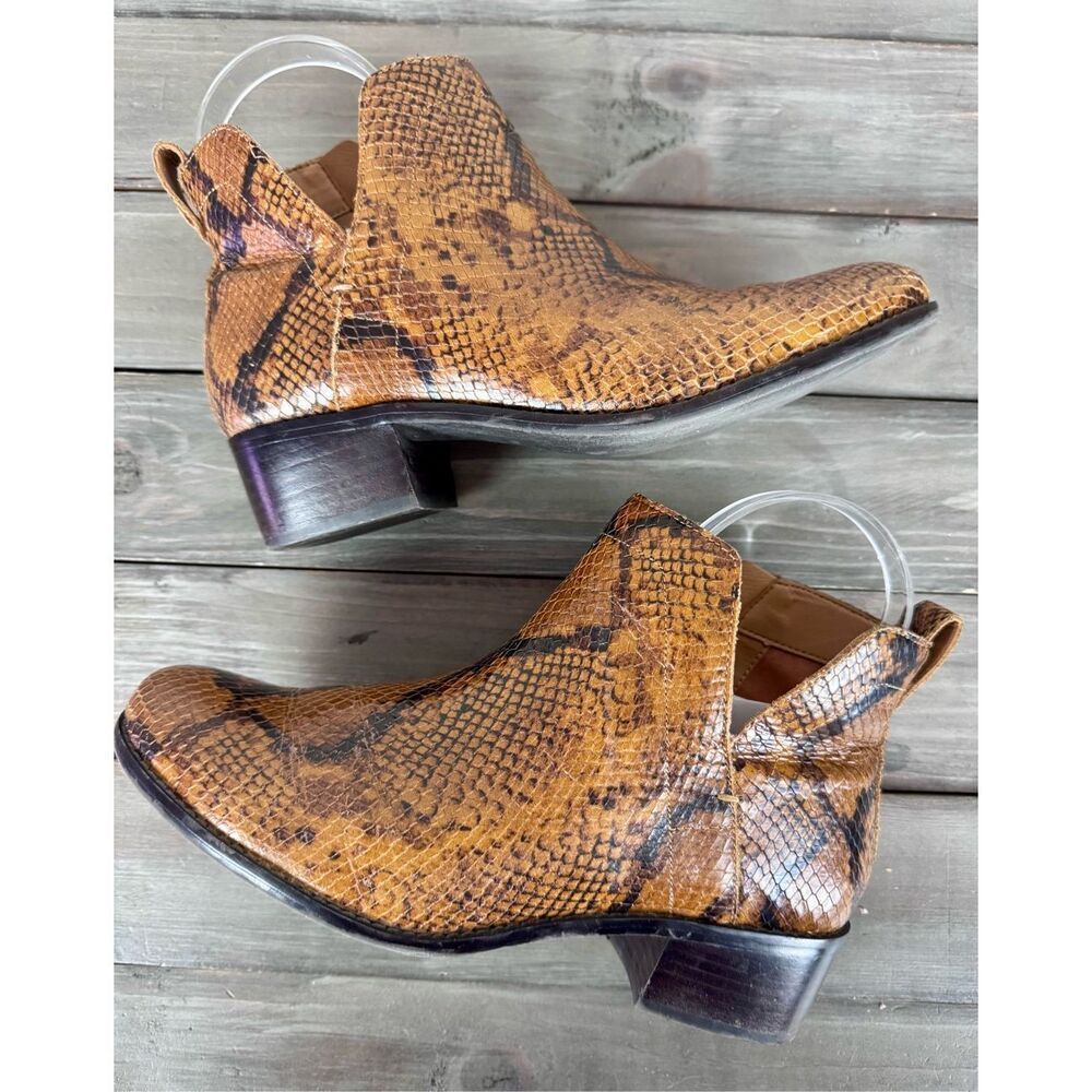 Vionic Tan/Brown Snake-Print Cutout Heeled Ankle Boots - Picture 6 of 9